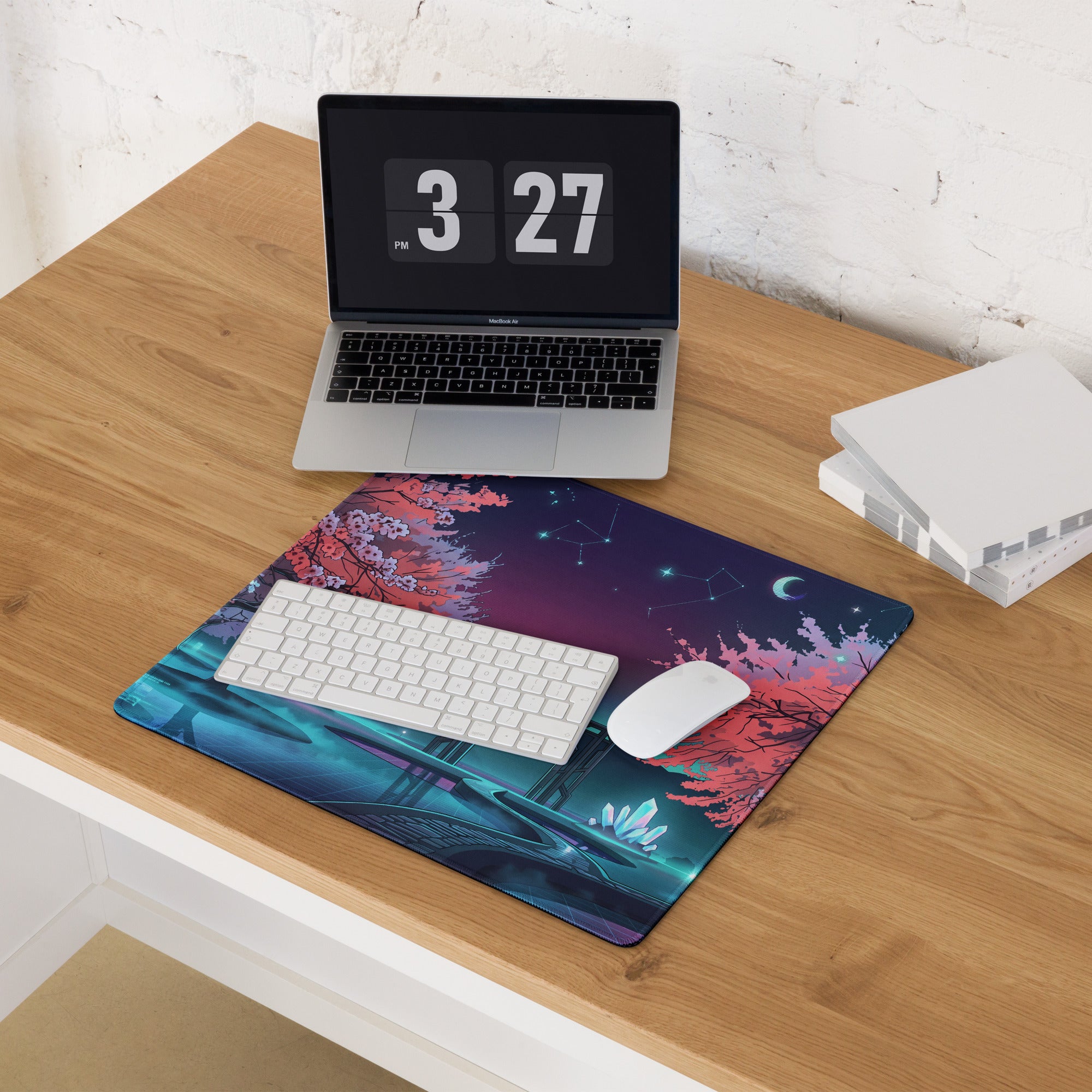 Vaporwave Cherry Blossom Pad - Mouse Pad Pink Purple Blue Vaporwave Desk Dreamy Neon Dreamscape Retro Futurism Gaming Desk