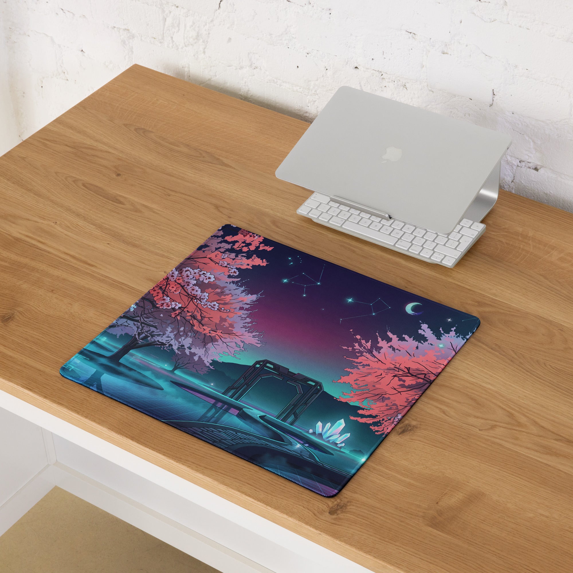 Vaporwave Cherry Blossom Pad - Mouse Pad Pink Purple Blue Vaporwave Desk Dreamy Neon Dreamscape Retro Futurism Gaming Desk