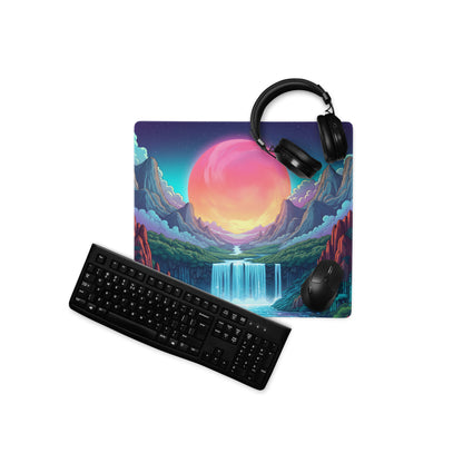Vaporwave Neon Mountain Mouse Pad - Gaming Mouse Pad Pink Purple Turquoise Desktop Dreamy Vaporwave Landscape Digital Art