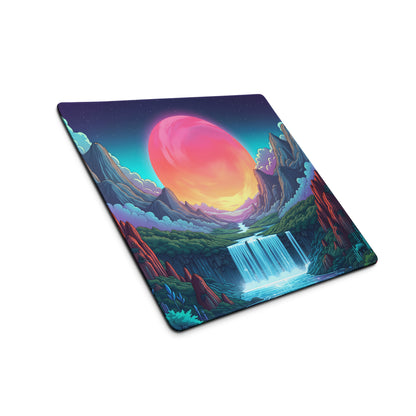 Vaporwave Neon Mountain Mouse Pad - Gaming Mouse Pad Pink Purple Turquoise Desktop Dreamy Vaporwave Landscape Digital Art