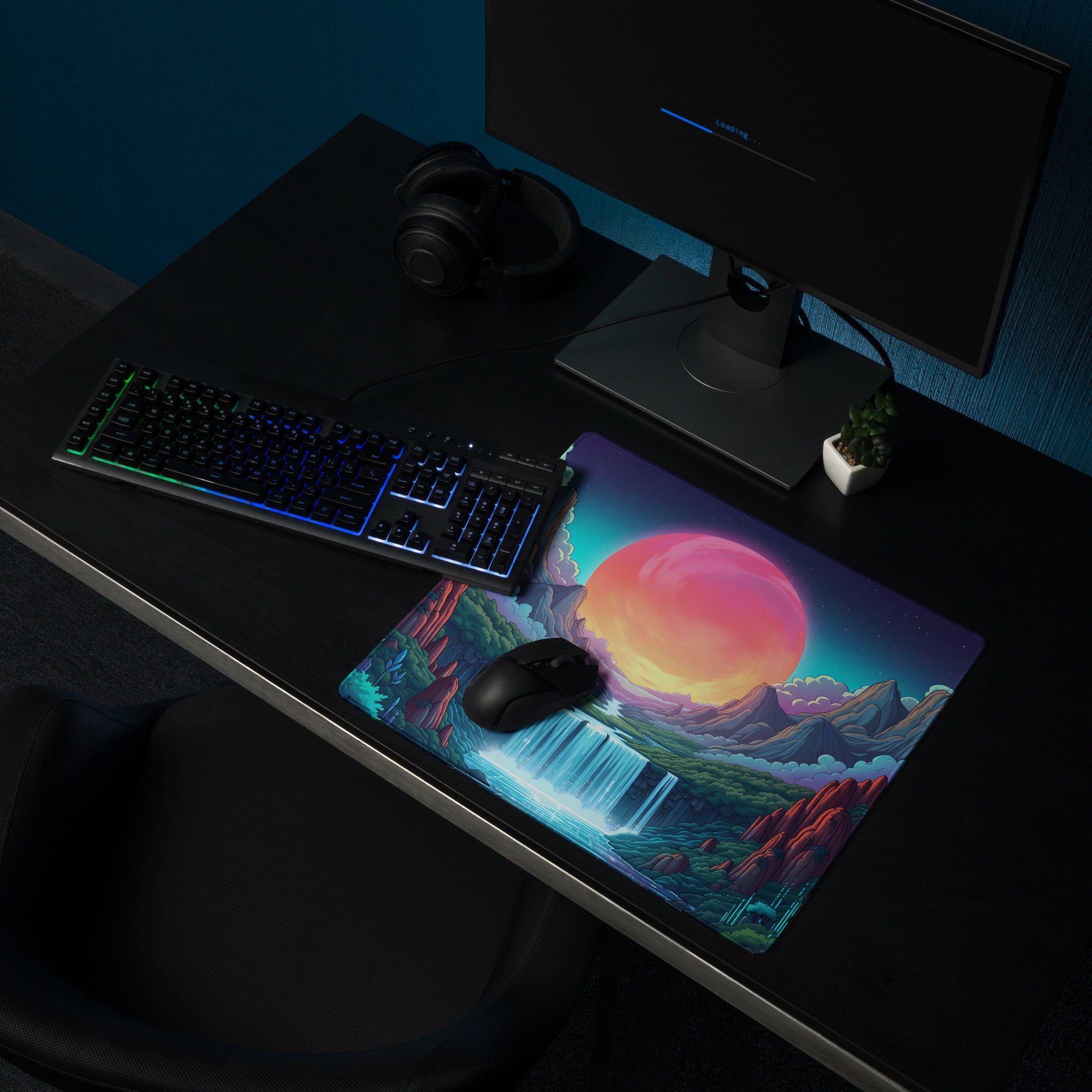 Vaporwave Neon Mountain Mouse Pad - Gaming Mouse Pad Pink Purple Turquoise Desktop Dreamy Vaporwave Landscape Digital Art