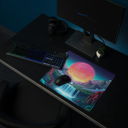 Vaporwave Neon Mountain Mouse Pad - Gaming Mouse Pad Pink Purple Turquoise Desktop Dreamy Vaporwave Landscape Digital Art