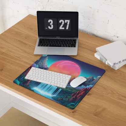 Vaporwave Neon Mountain Mouse Pad - Gaming Mouse Pad Pink Purple Turquoise Desktop Dreamy Vaporwave Landscape Digital Art