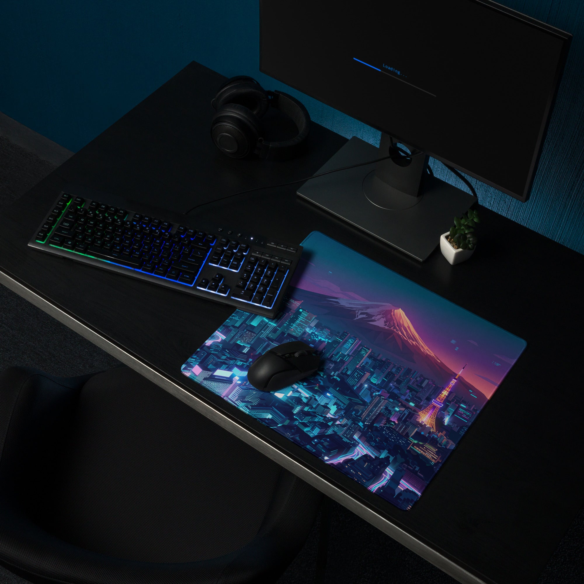 Neon Vaporwave City Mouse Pad - Mouse Pad Blue Purple Teal Vaporwave Desk Nostalgic Neon Cyberpunk Digital