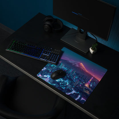 Neon Vaporwave City Mouse Pad - Mouse Pad Blue Purple Teal Vaporwave Desk Nostalgic Neon Cyberpunk Digital
