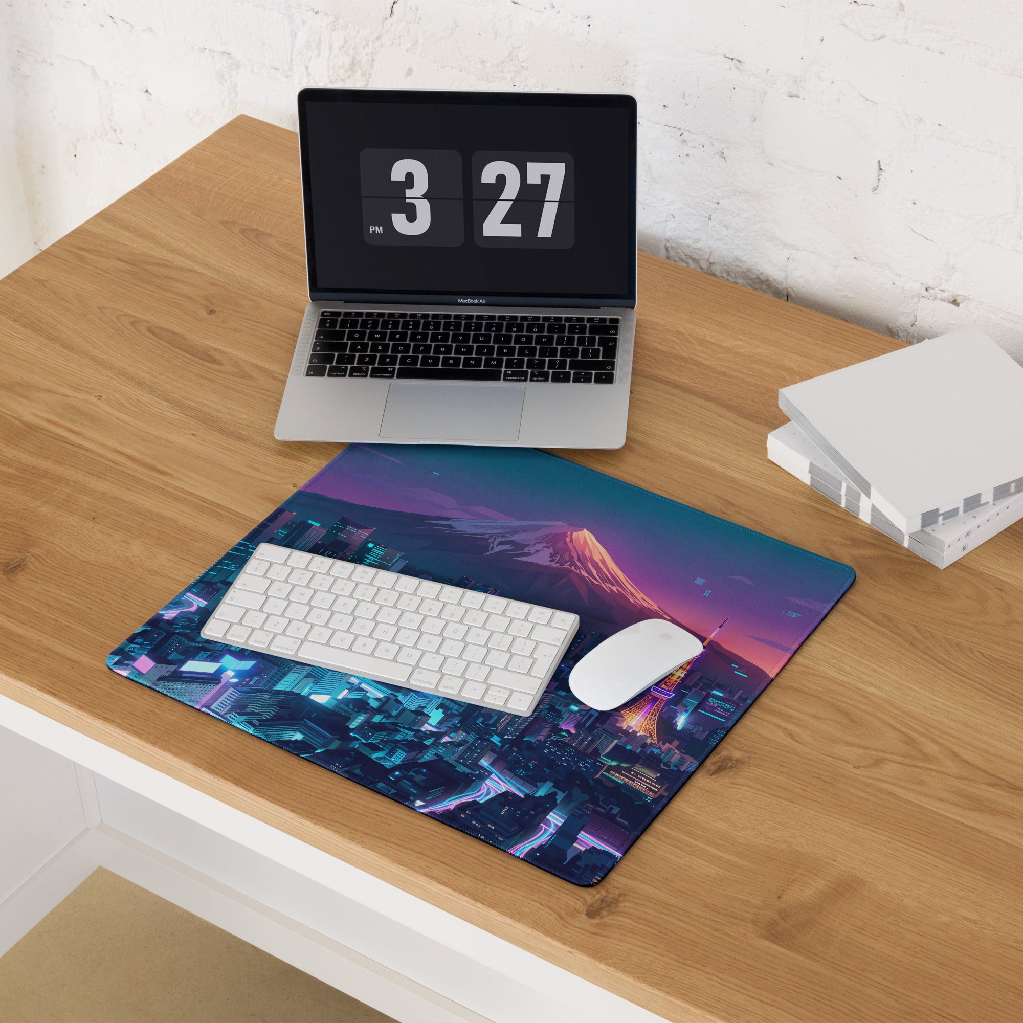 Neon Vaporwave City Mouse Pad - Mouse Pad Blue Purple Teal Vaporwave Desk Nostalgic Neon Cyberpunk Digital