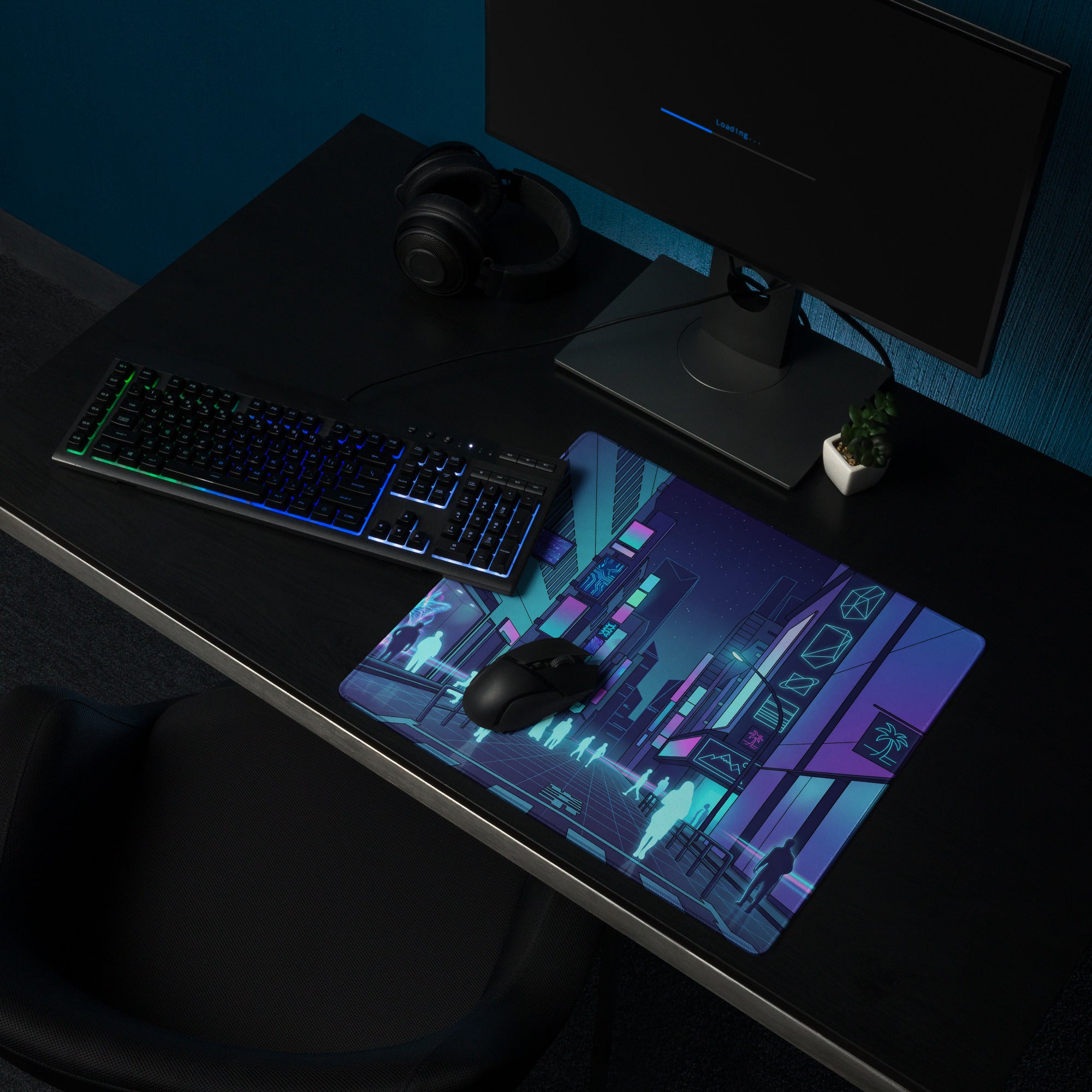 Vaporwave Neon City Mouse Pad - City Mouse Pad Purple Blue Desk Vaporwave Nostalgic Neon Chic Desk Decor Digital Art