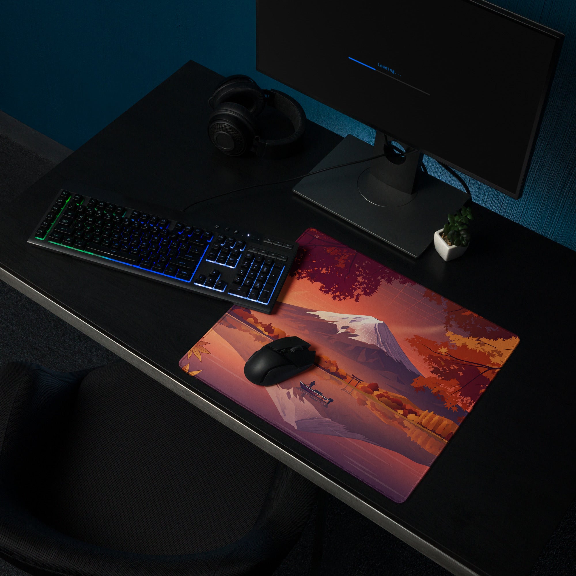 Vaporwave Landscape Mouse Pad - Mountain Scene Orange Purple For Gaming Desk Retro Vaporwave Mood Landscape Art Digital