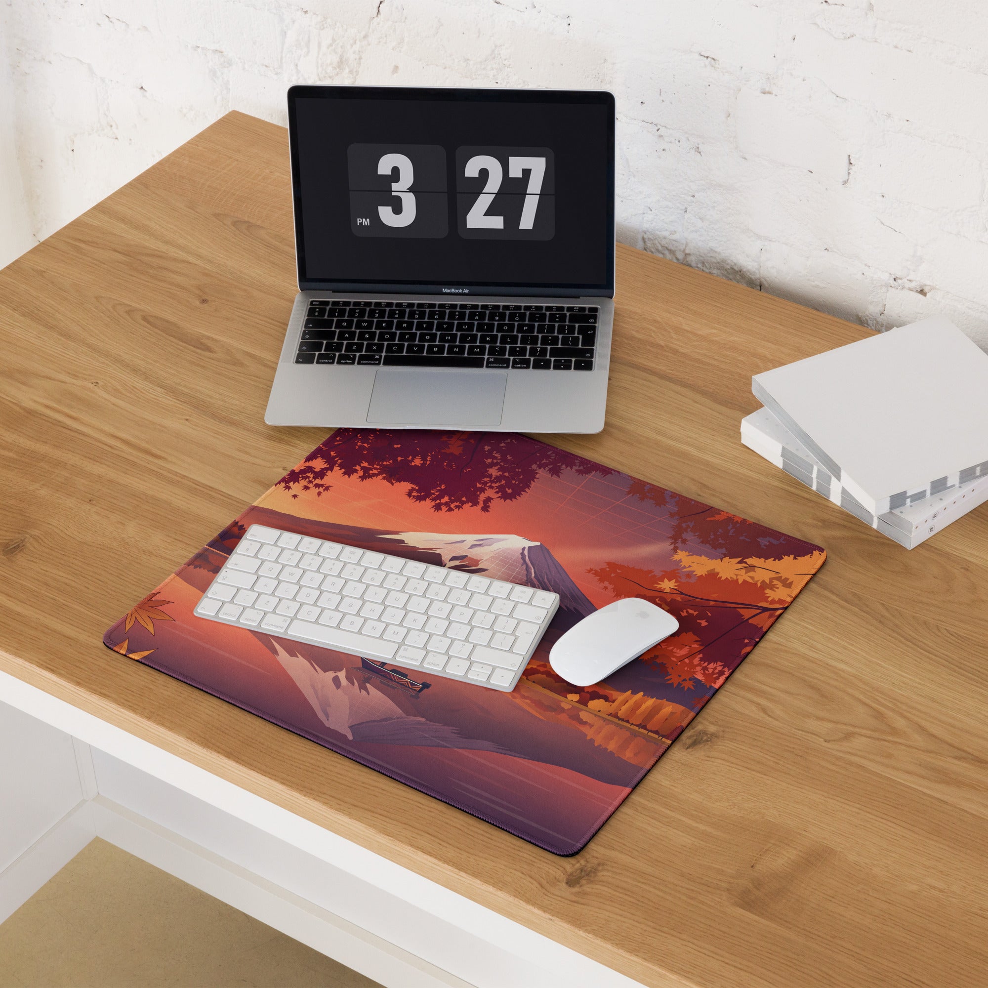 Vaporwave Landscape Mouse Pad - Mountain Scene Orange Purple For Gaming Desk Retro Vaporwave Mood Landscape Art Digital