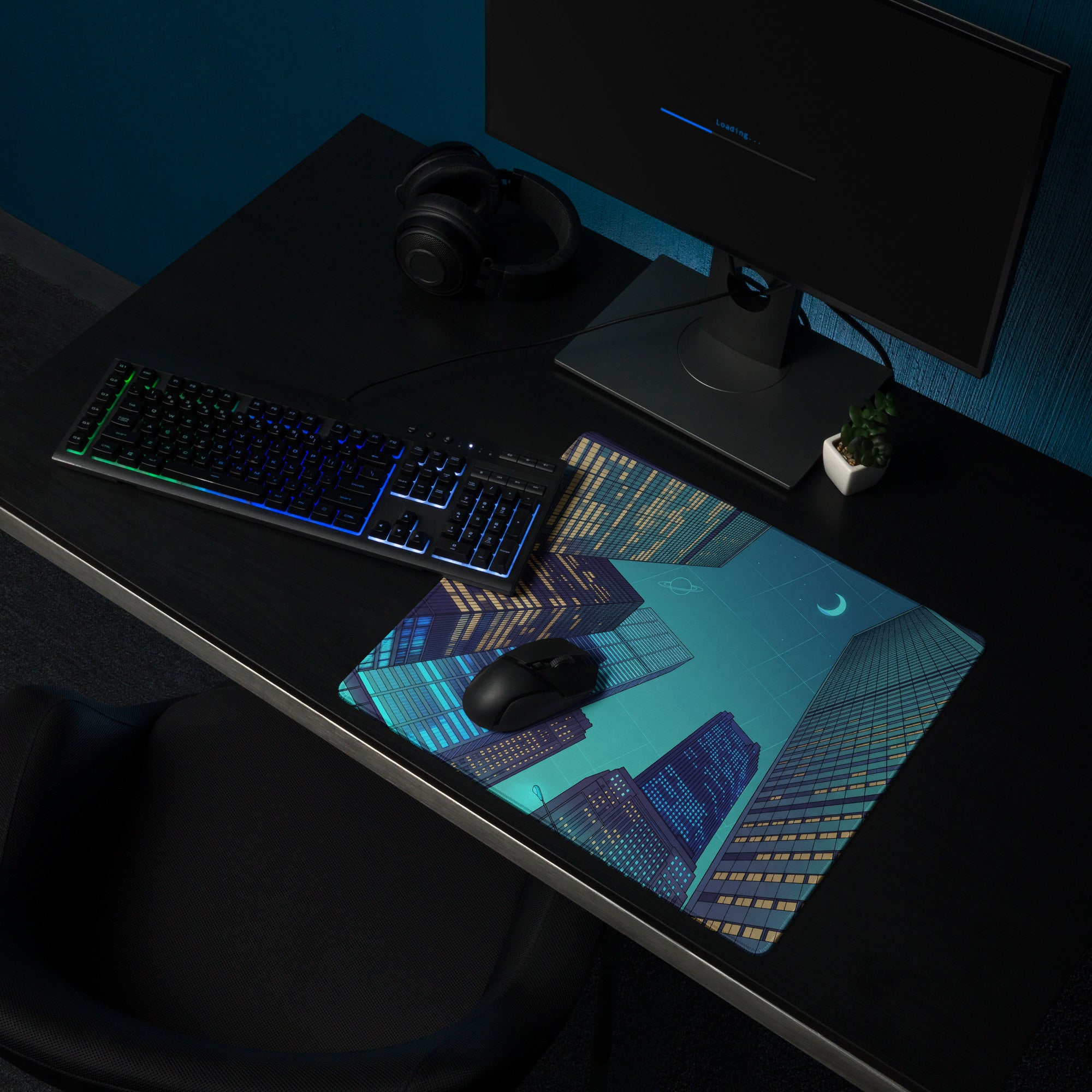 Vaporwave Cityscape Mouse Pad - Mouse Pad Neon Cyan Purple Desk Vaporwave Neon Mood Retro Decor Gaming Desk Digital Art