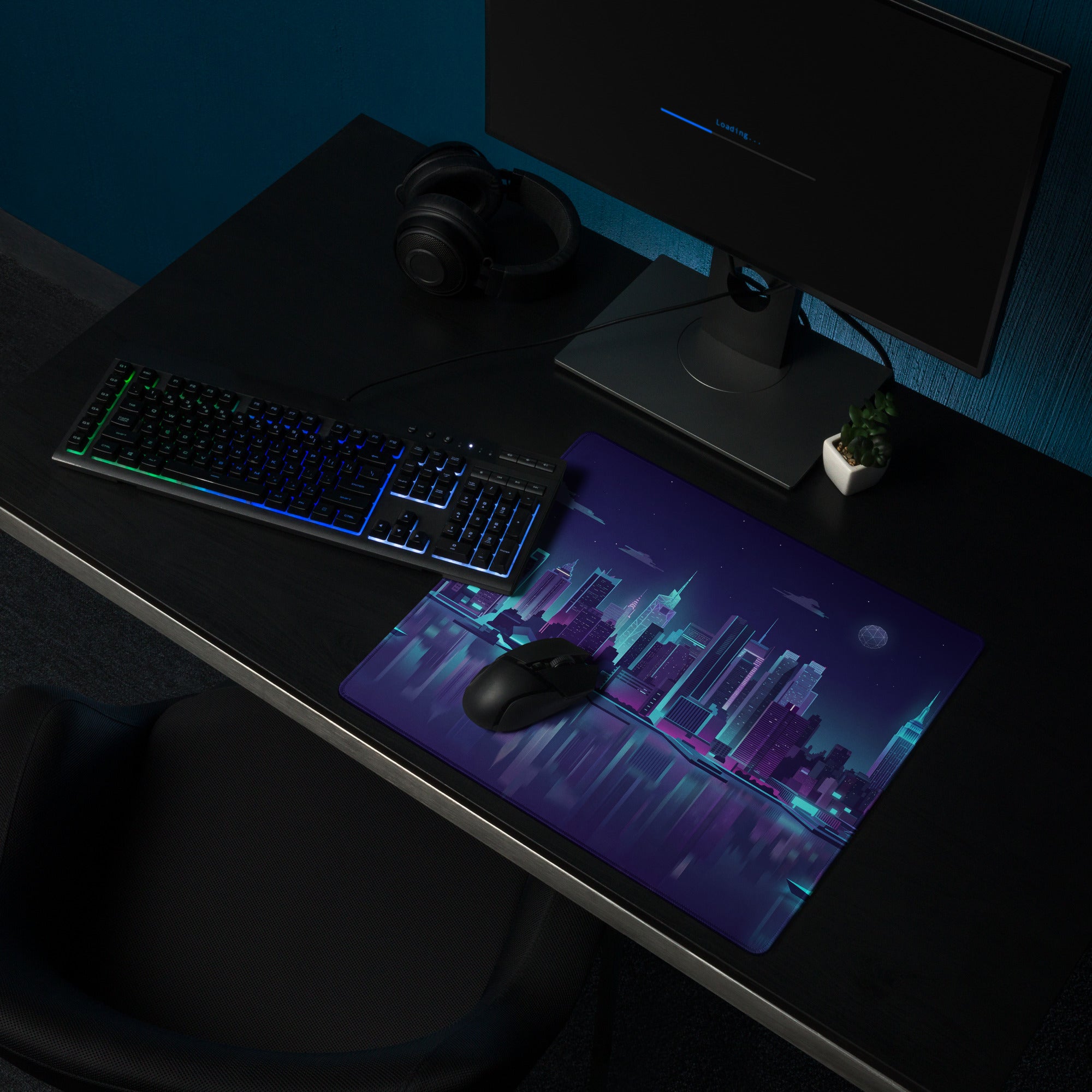 Vaporwave City Neon Night Mouse Pad - City Skyline Neon Pink Blue Gaming Nostalgic Synthwave For Gamers Digital Art