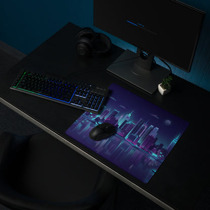 Vaporwave City Neon Night Mouse Pad - City Skyline Neon Pink Blue Gaming Nostalgic Synthwave For Gamers Digital Art