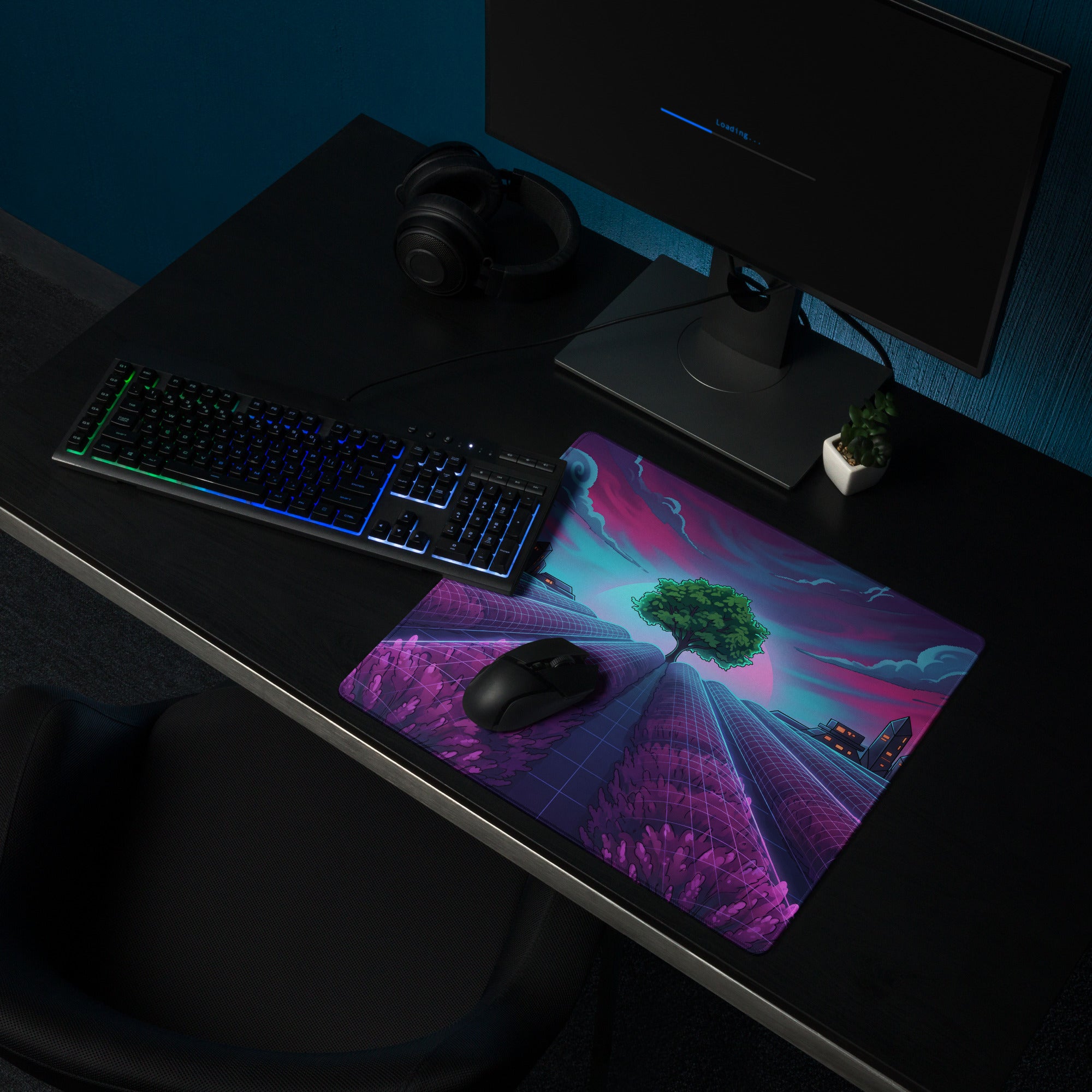 Vaporwave Neon City Mouse Pad - Mouse Pad Neon Purple Pink Blue For Gaming Desk Vaporwave Retro Futurism Digital Art