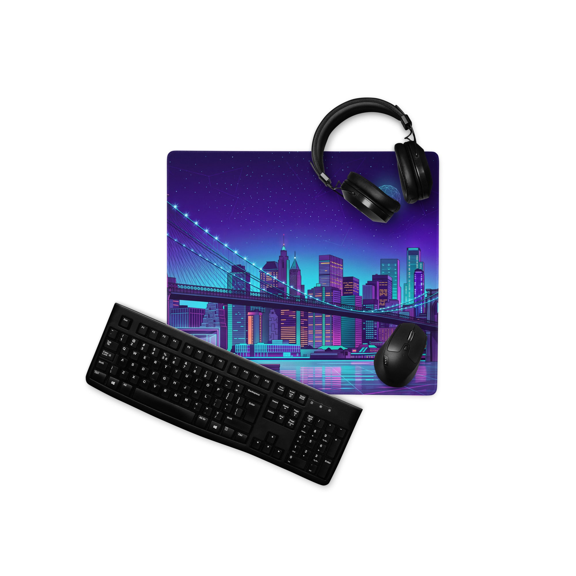 Vaporwave Neon City Mouse Pad - Mouse Pad Purple Blue Desk Gaming Vaporwave Dreamy Neon Cyberpunk Digital Art