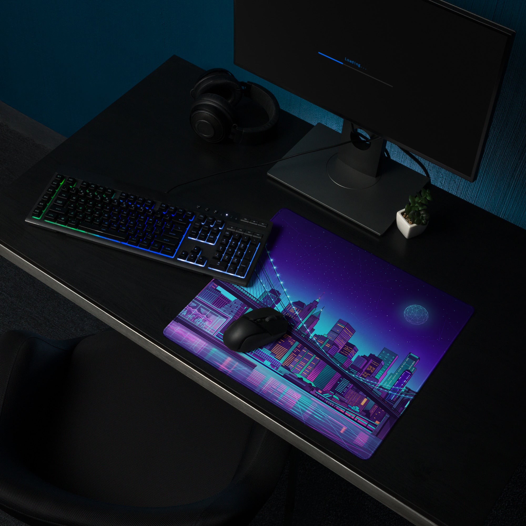 Vaporwave Neon City Mouse Pad - Mouse Pad Purple Blue Desk Gaming Vaporwave Dreamy Neon Cyberpunk Digital Art