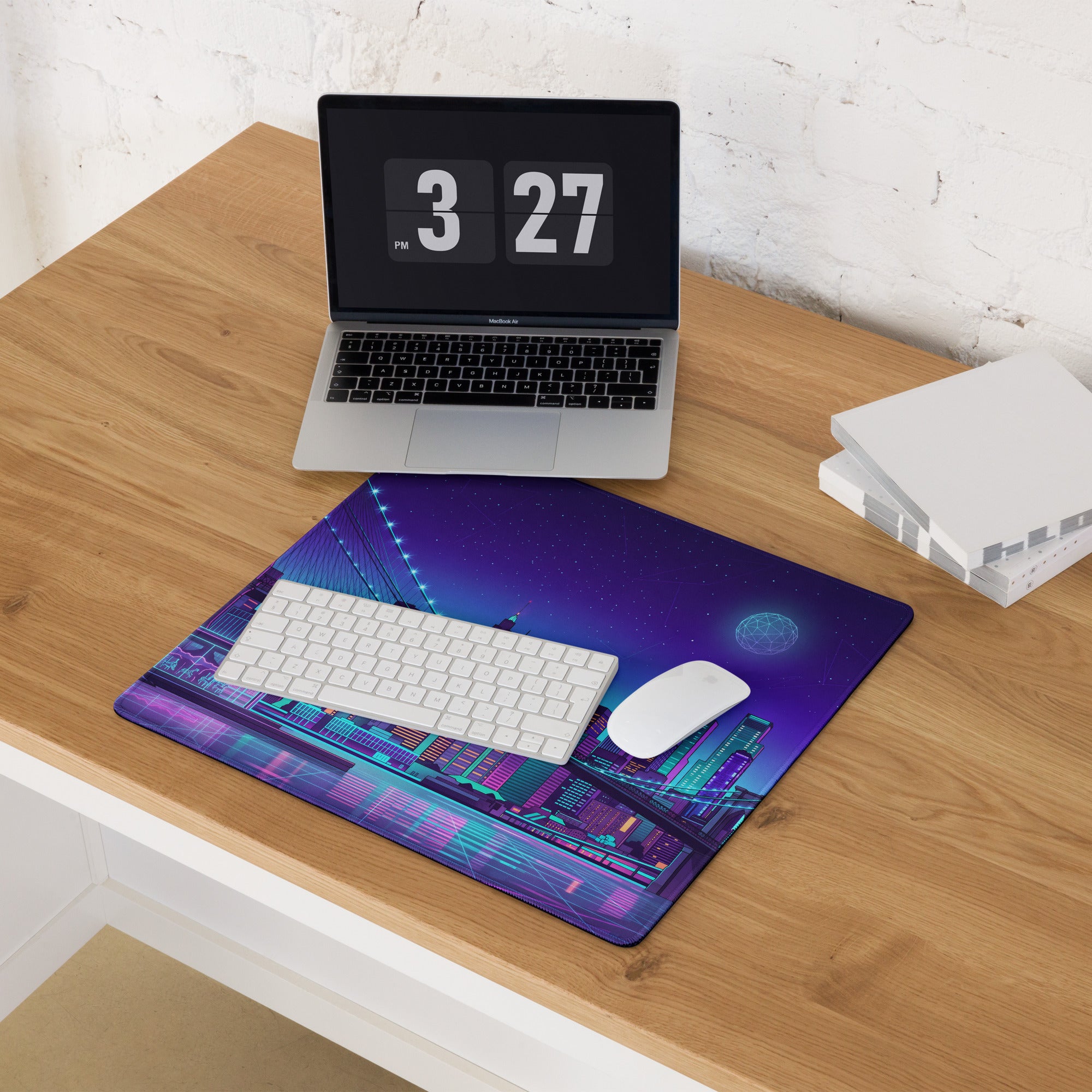 Vaporwave Neon City Mouse Pad - Mouse Pad Purple Blue Desk Gaming Vaporwave Dreamy Neon Cyberpunk Digital Art
