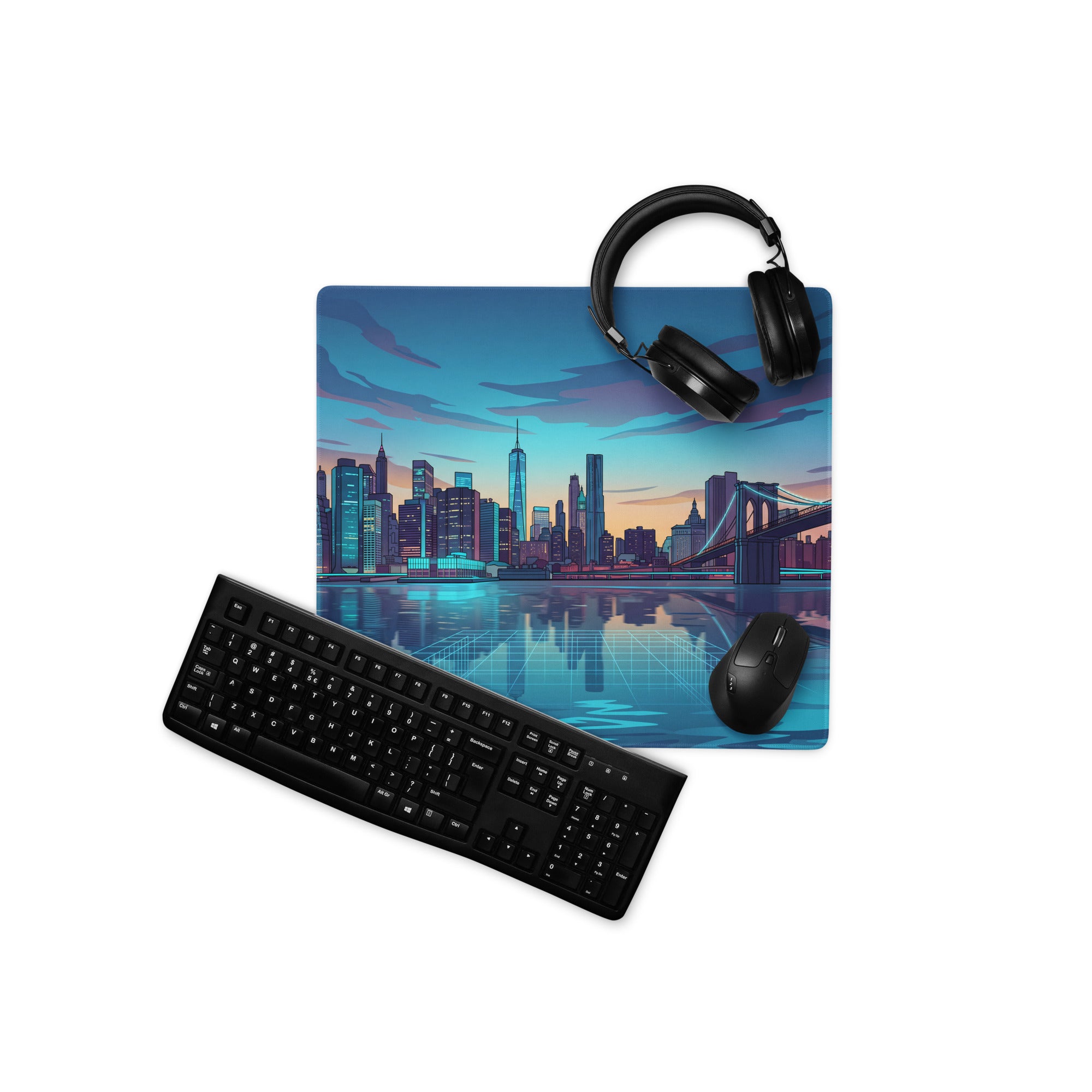Neon Cityscape Vaporwave Mouse Pad - Cityscape Blue Purple Pink Desk Gaming Vaporwave Retro Neon Mood Synthwave Decor