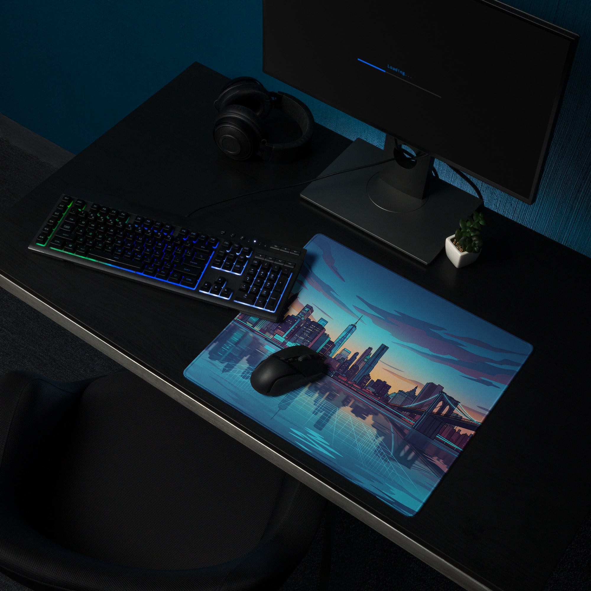 Neon Cityscape Vaporwave Mouse Pad - Cityscape Blue Purple Pink Desk Gaming Vaporwave Retro Neon Mood Synthwave Decor