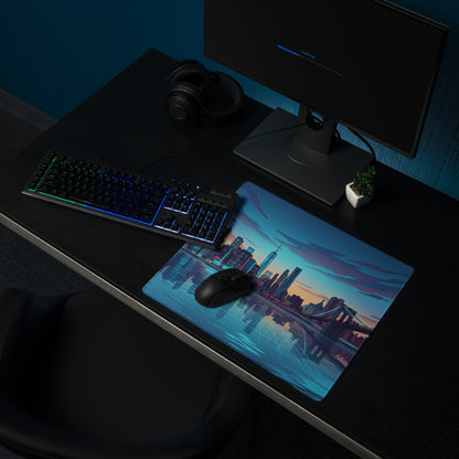 Neon Cityscape Vaporwave Mouse Pad - Cityscape Blue Purple Pink Desk Gaming Vaporwave Retro Neon Mood Synthwave Decor