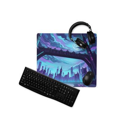 Neon Vaporwave Cityscape Mouse Pad - Cityscape Neon Purple Blue Desk Pad Vaporwave Mood Futuristic Glow