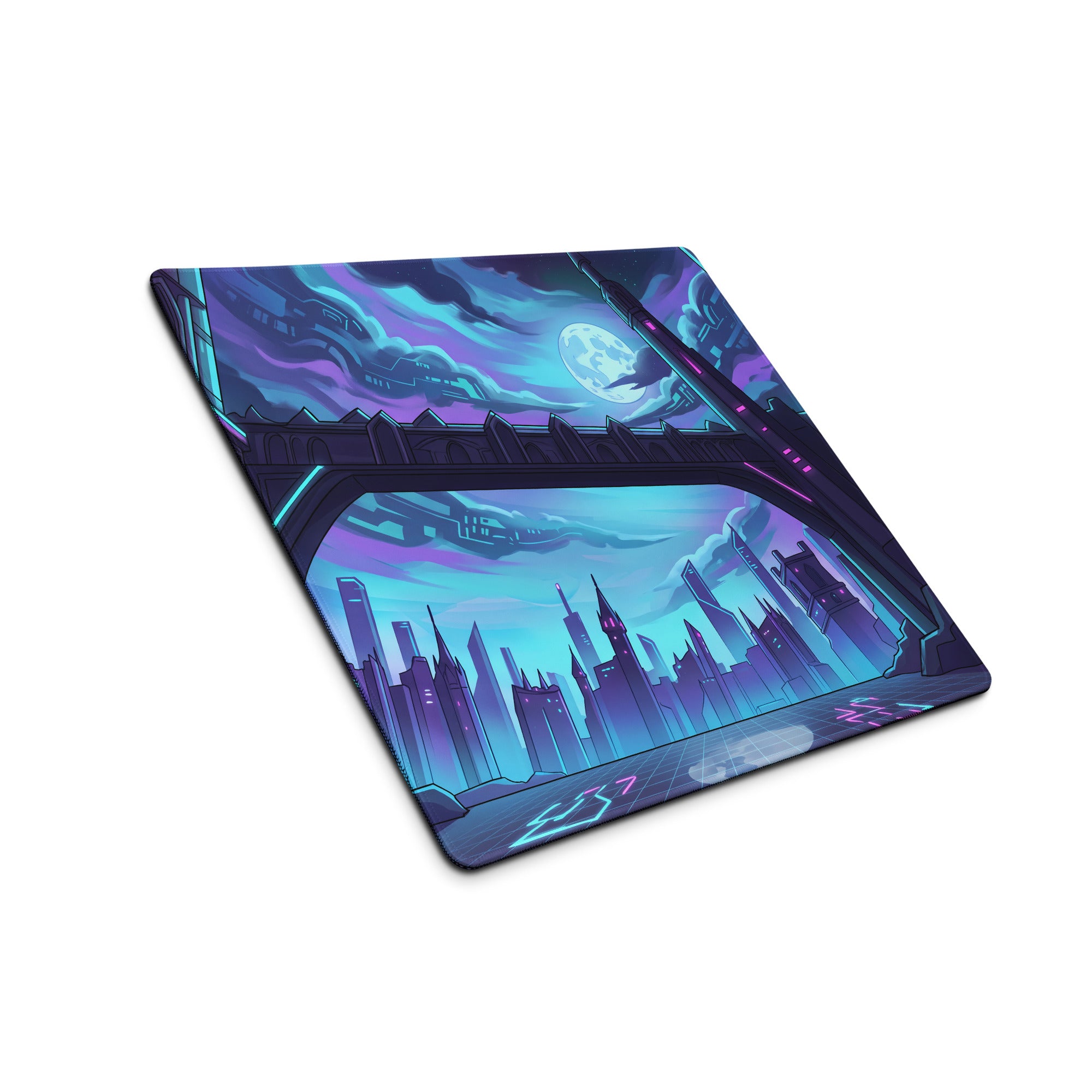 Neon Vaporwave Cityscape Mouse Pad - Cityscape Neon Purple Blue Desk Pad Vaporwave Mood Futuristic Glow