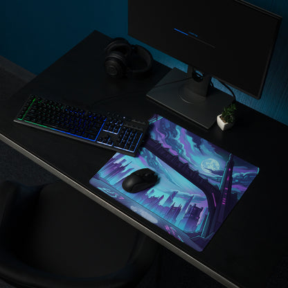 Neon Vaporwave Cityscape Mouse Pad - Cityscape Neon Purple Blue Desk Pad Vaporwave Mood Futuristic Glow