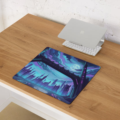 Neon Vaporwave Cityscape Mouse Pad - Cityscape Neon Purple Blue Desk Pad Vaporwave Mood Futuristic Glow