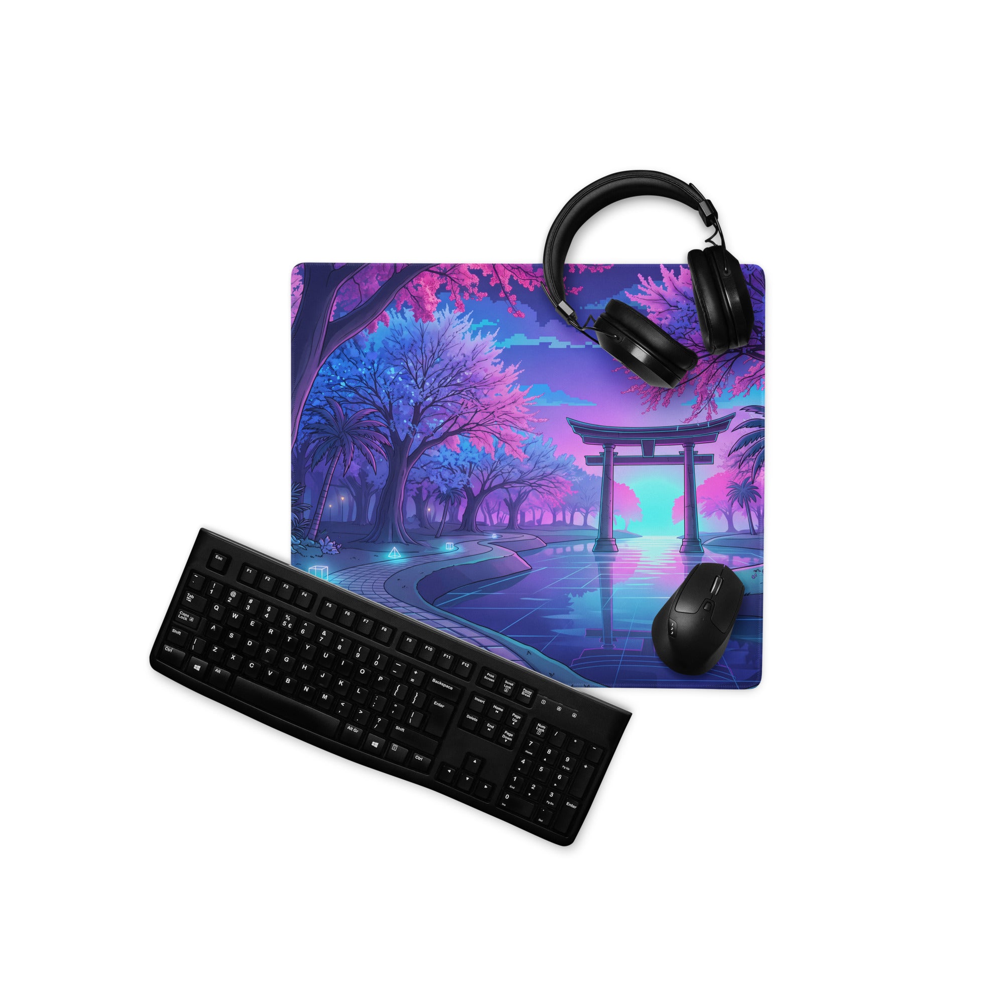Vaporwave Nightscape Mouse Pad - Neon Pink Purple Blue Desktop Vaporwave Mood Futurism Decor Gaming Desk Mat Digital Art