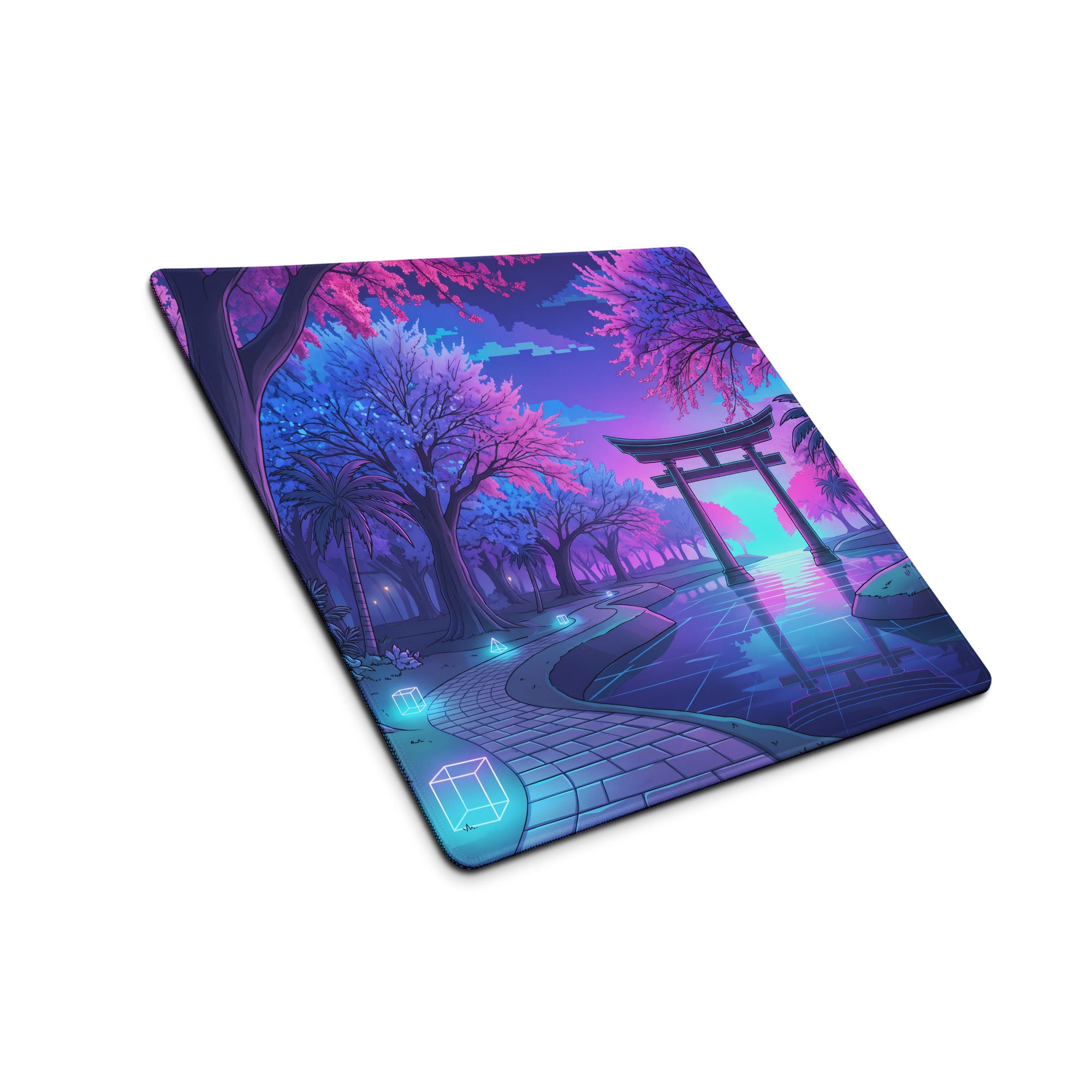 Vaporwave Nightscape Mouse Pad - Neon Pink Purple Blue Desktop Vaporwave Mood Futurism Decor Gaming Desk Mat Digital Art