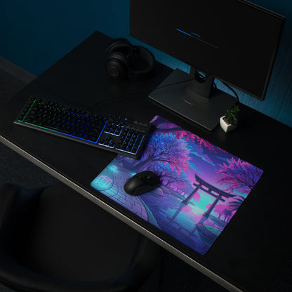 Vaporwave Nightscape Mouse Pad - Neon Pink Purple Blue Desktop Vaporwave Mood Futurism Decor Gaming Desk Mat Digital Art