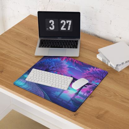 Vaporwave Nightscape Mouse Pad - Neon Pink Purple Blue Desktop Vaporwave Mood Futurism Decor Gaming Desk Mat Digital Art