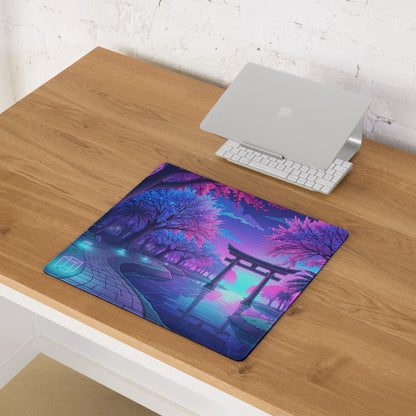 Vaporwave Nightscape Mouse Pad - Neon Pink Purple Blue Desktop Vaporwave Mood Futurism Decor Gaming Desk Mat Digital Art
