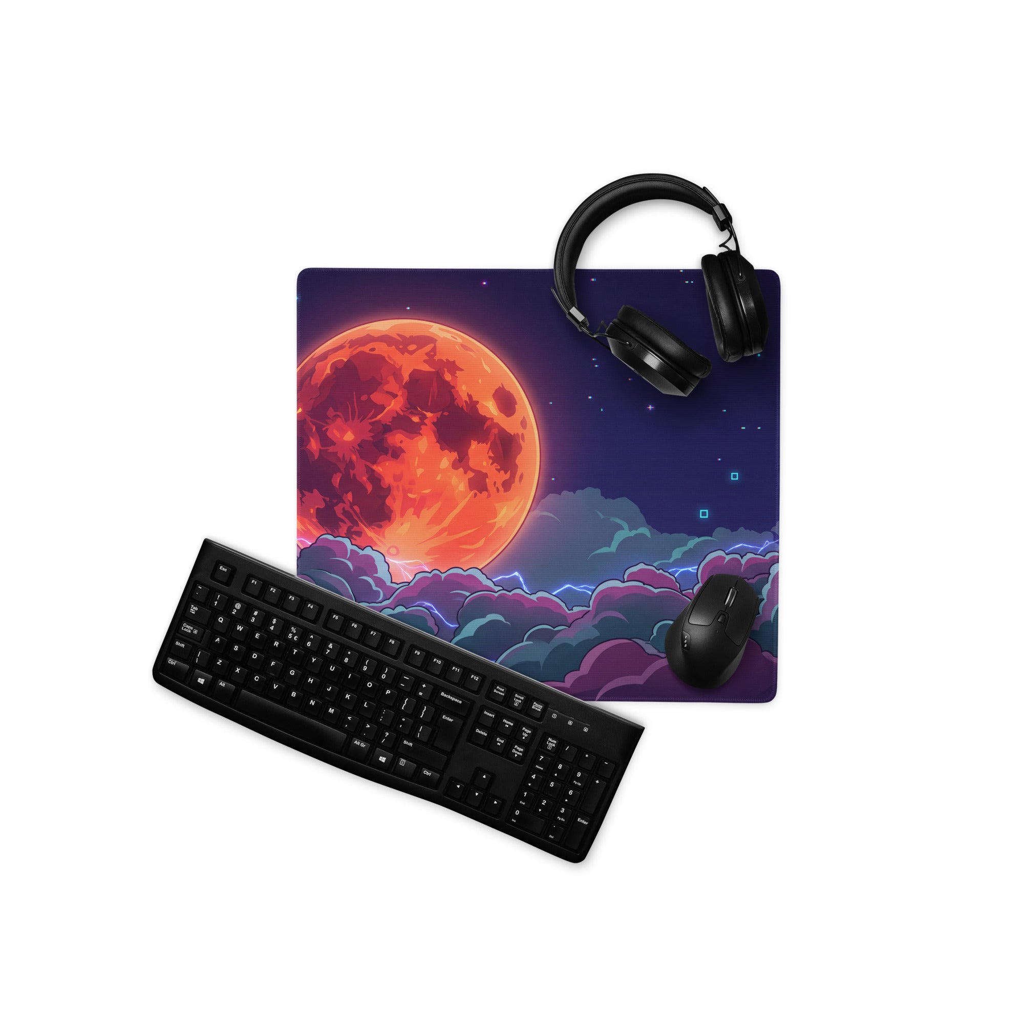 Vaporwave Cosmos Gaming Mouse Pad - Cosmic Planet Purple Orange Desk Vaporwave Nostalgic Neon Gaming Setup Digital Art