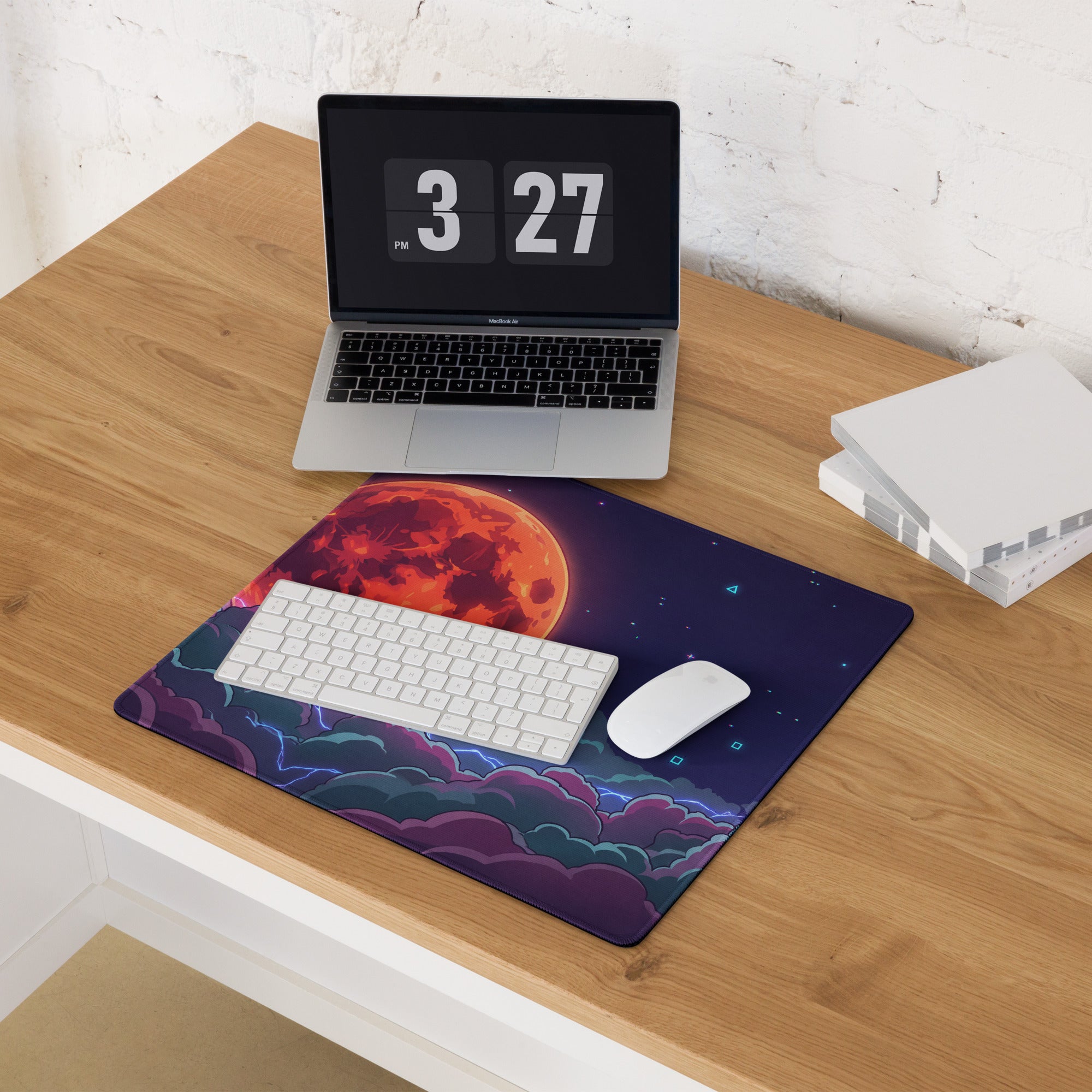 Vaporwave Cosmos Gaming Mouse Pad - Cosmic Planet Purple Orange Desk Vaporwave Nostalgic Neon Gaming Setup Digital Art