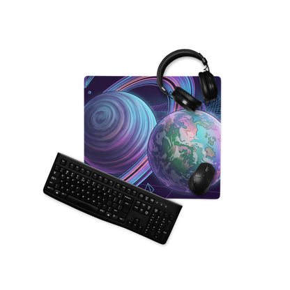 Vaporwave Planet Neon Mouse Pad - Planet Neon Purple Blue Pink Gaming Desk Vaporwave Dreamy Nostalgic Retro Synthwave Space Art Digital