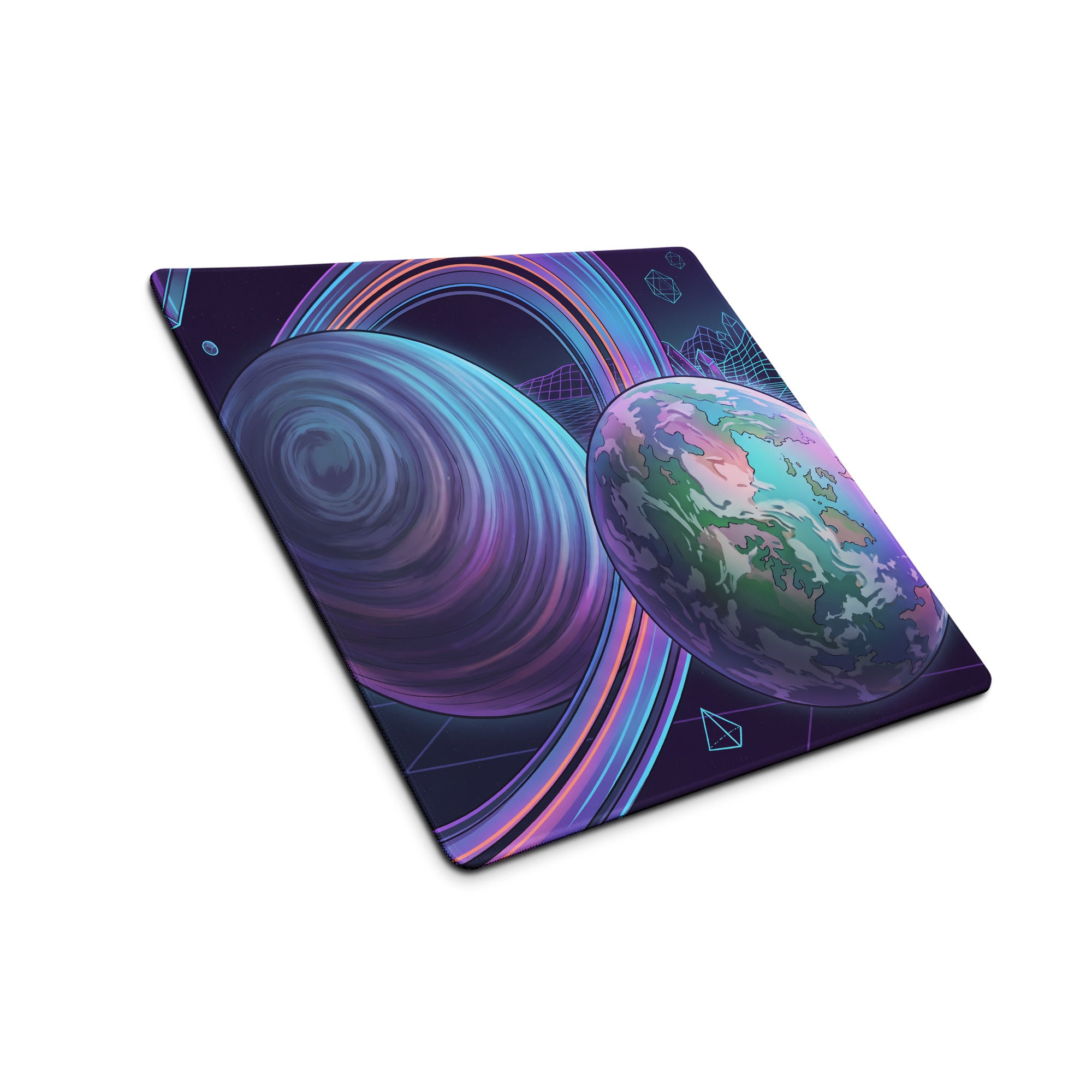 Vaporwave Planet Neon Mouse Pad - Planet Neon Purple Blue Pink Gaming Desk Vaporwave Dreamy Nostalgic Retro Synthwave Space Art Digital