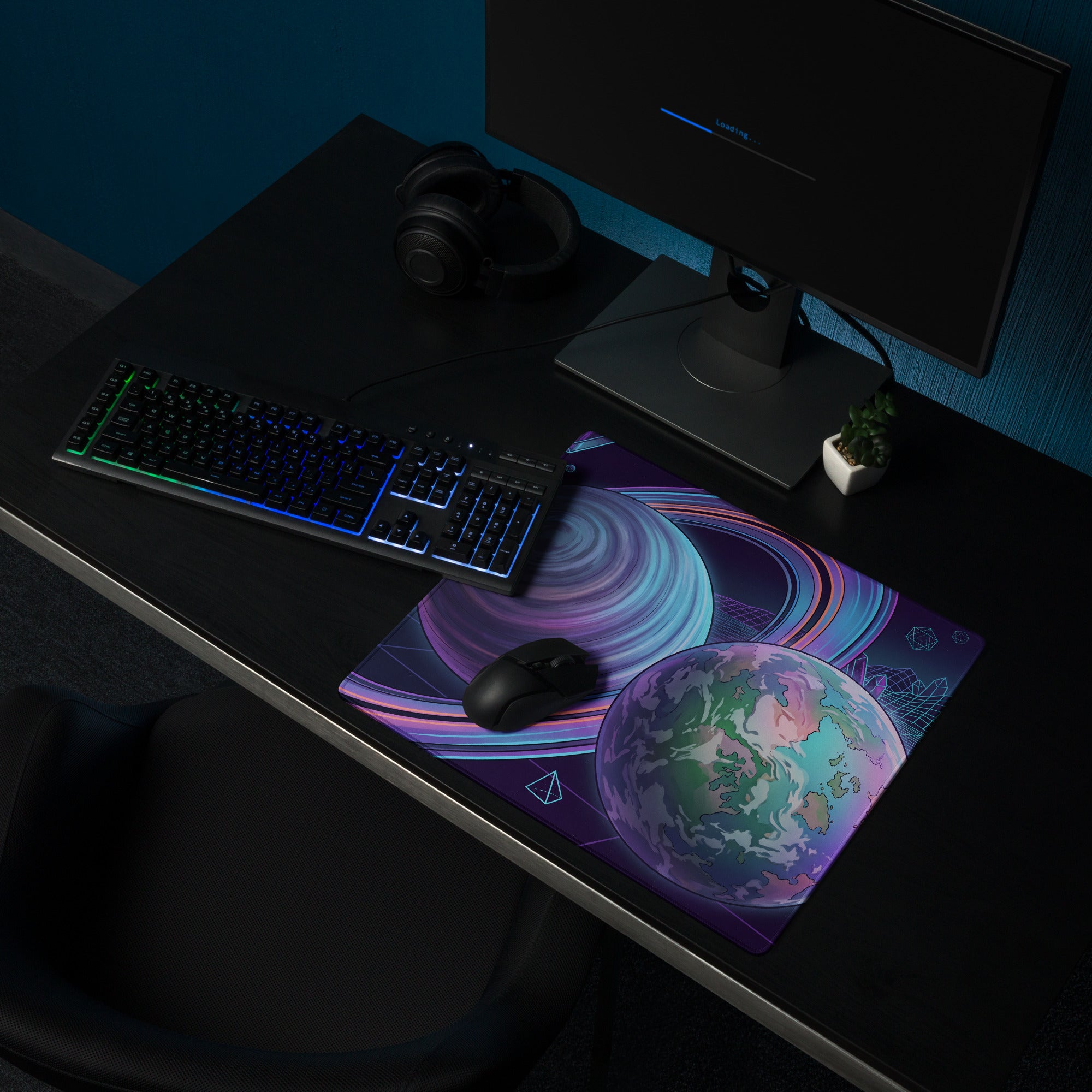 Vaporwave Planet Neon Mouse Pad - Planet Neon Purple Blue Pink Gaming Desk Vaporwave Dreamy Nostalgic Retro Synthwave Space Art Digital