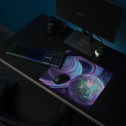 Vaporwave Planet Neon Mouse Pad - Planet Neon Purple Blue Pink Gaming Desk Vaporwave Dreamy Nostalgic Retro Synthwave Space Art Digital