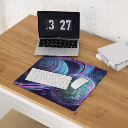 Vaporwave Planet Neon Mouse Pad - Planet Neon Purple Blue Pink Gaming Desk Vaporwave Dreamy Nostalgic Retro Synthwave Space Art Digital
