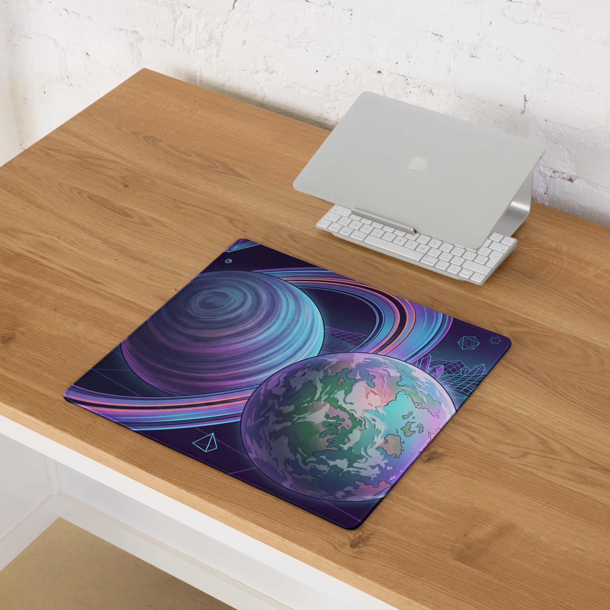 Vaporwave Planet Neon Mouse Pad - Planet Neon Purple Blue Pink Gaming Desk Vaporwave Dreamy Nostalgic Retro Synthwave Space Art Digital