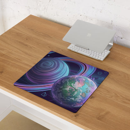 Vaporwave Planet Neon Mouse Pad - Planet Neon Purple Blue Pink Gaming Desk Vaporwave Dreamy Nostalgic Retro Synthwave Space Art Digital