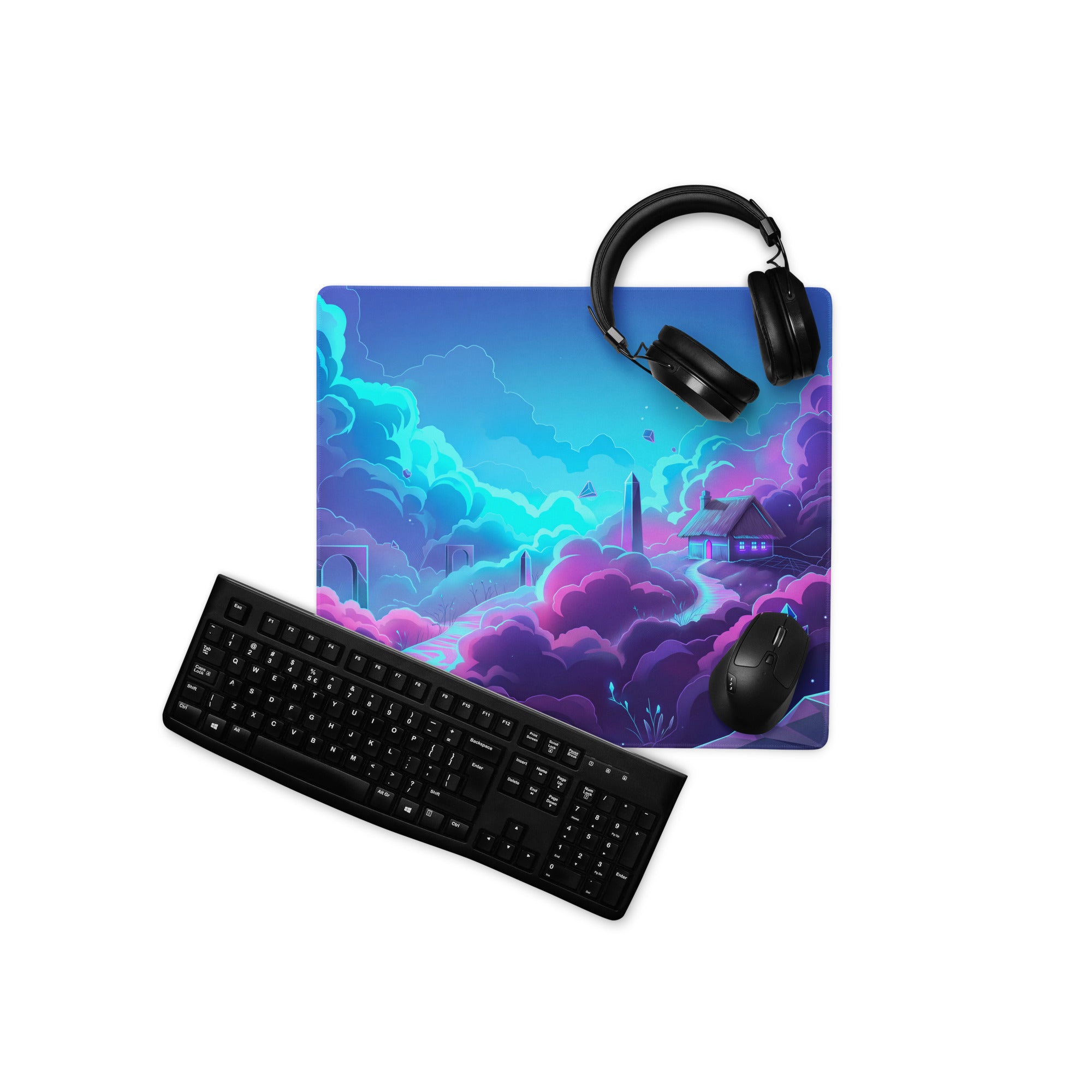 Vaporwave Neon Gaming Mouse Pad - Gaming Mouse Pad Neon Blue Pink Purple Gradient Desk Setup Vaporwave Dreamy Synthwave