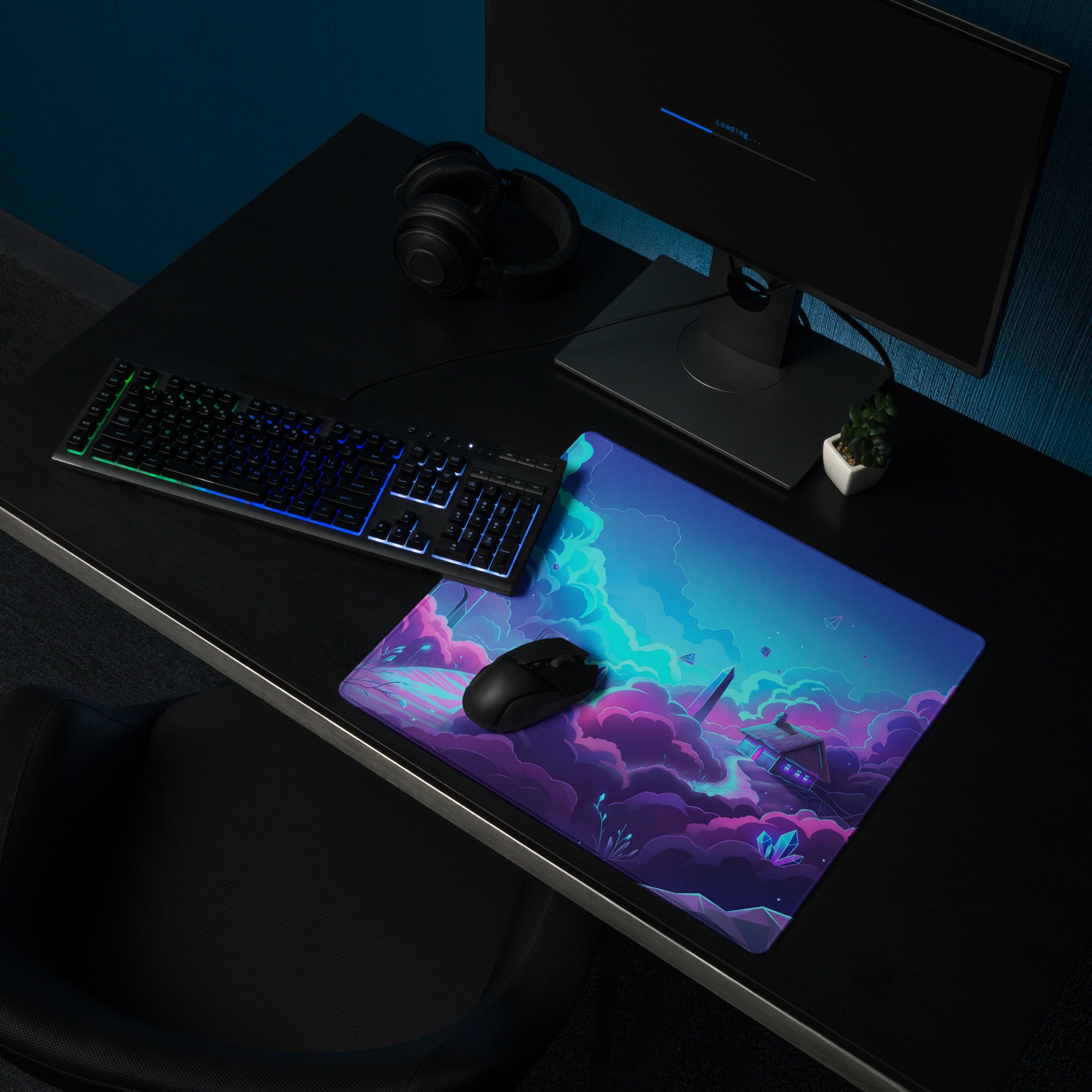 Vaporwave Neon Gaming Mouse Pad - Gaming Mouse Pad Neon Blue Pink Purple Gradient Desk Setup Vaporwave Dreamy Synthwave