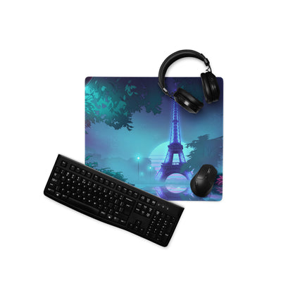 Neon Paris Vaporwave Mouse Pad - Mouse Pad Neon Blue Purple Teal Desk Vaporwave Dreamy Nostalgia Retro Futuristic