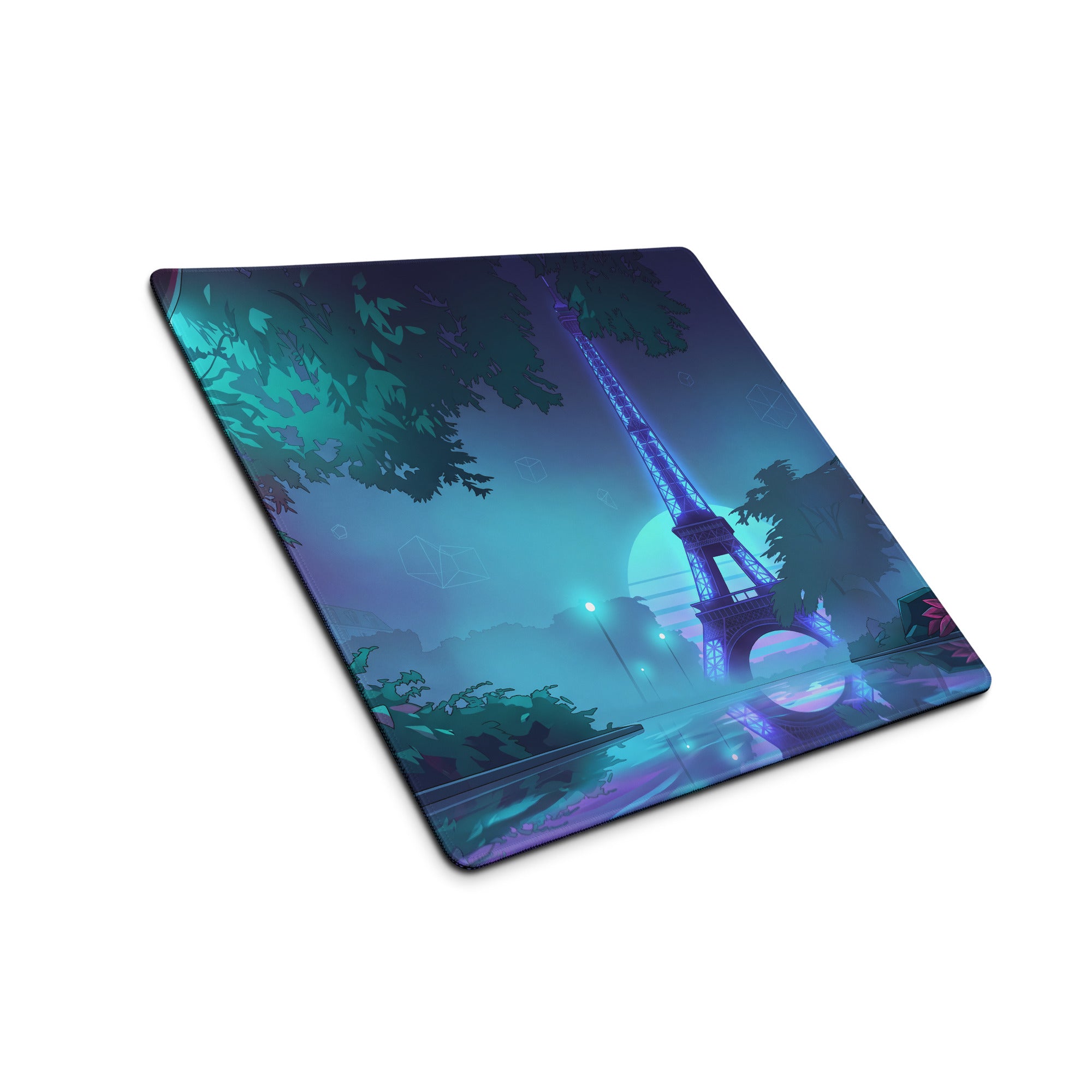 Neon Paris Vaporwave Mouse Pad - Mouse Pad Neon Blue Purple Teal Desk Vaporwave Dreamy Nostalgia Retro Futuristic