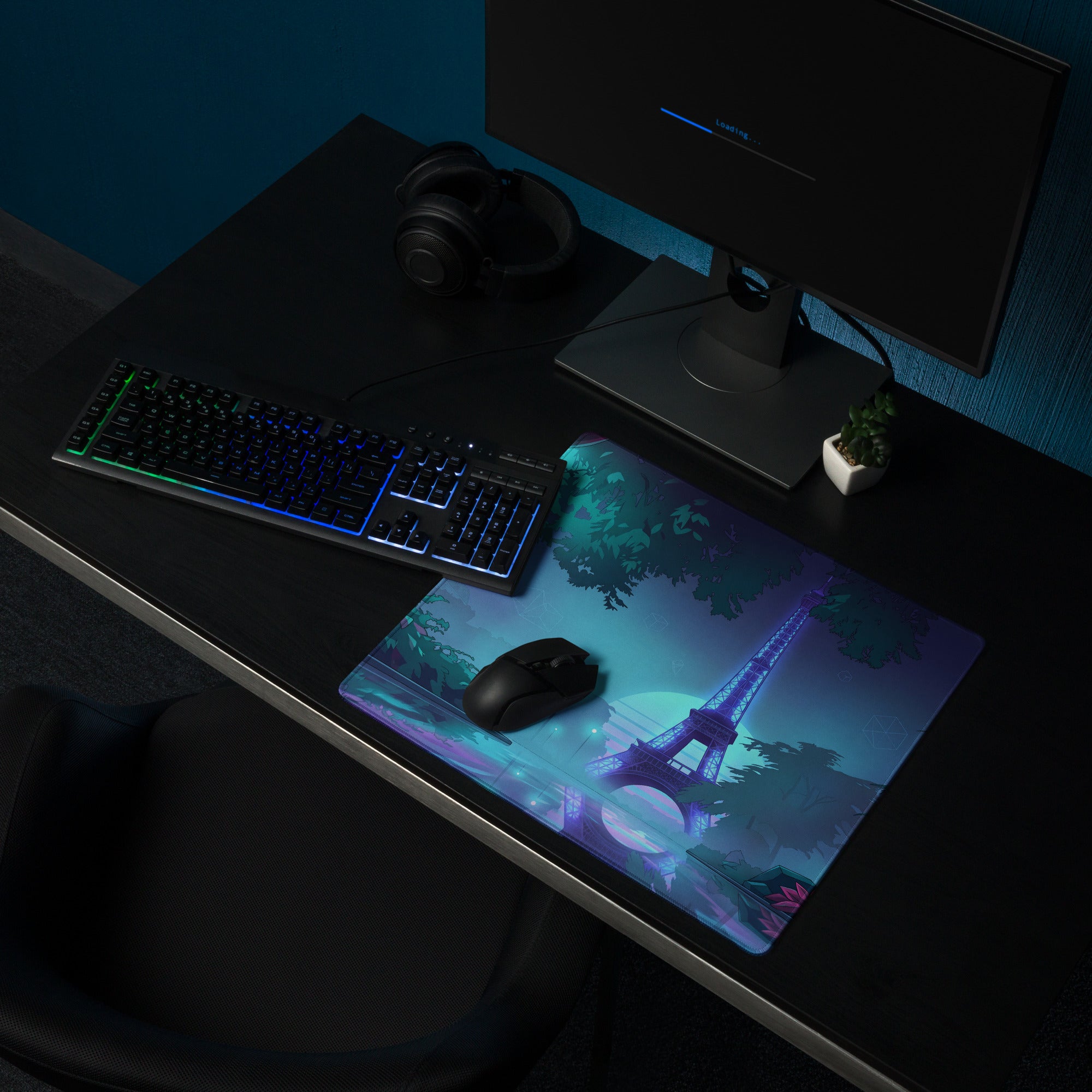 Neon Paris Vaporwave Mouse Pad - Mouse Pad Neon Blue Purple Teal Desk Vaporwave Dreamy Nostalgia Retro Futuristic