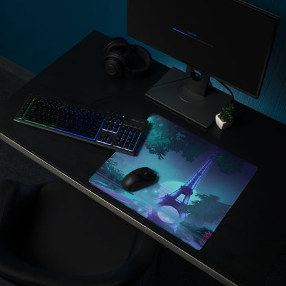 Neon Paris Vaporwave Mouse Pad - Mouse Pad Neon Blue Purple Teal Desk Vaporwave Dreamy Nostalgia Retro Futuristic