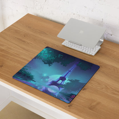 Neon Paris Vaporwave Mouse Pad - Mouse Pad Neon Blue Purple Teal Desk Vaporwave Dreamy Nostalgia Retro Futuristic