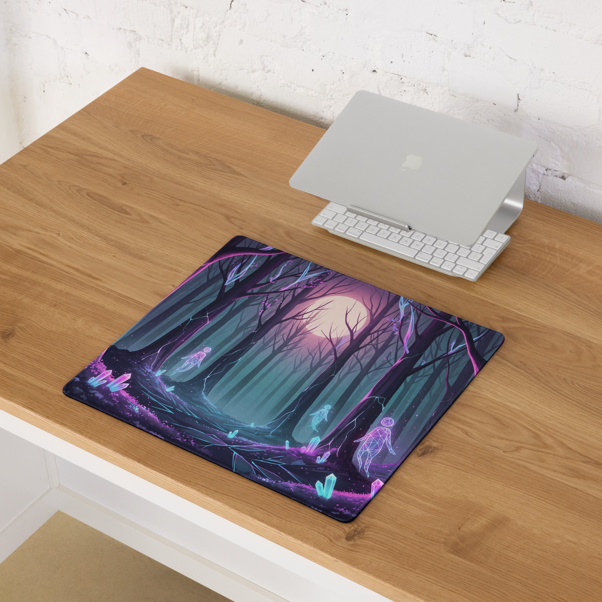 Neon Forest Vaporwave Mouse Pad - Mouse Pad Neon Purple Pink Cyan Desk Vaporwave Dreamy Mood Cyberpunk Decor Digital Art