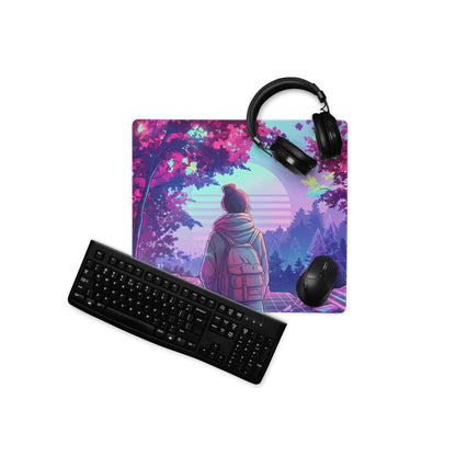 Neon Vaporwave Gaming Mouse Pad - Gaming Mouse Pad Neon Pink Purple Mood Retro Futurism Neon Aesthetic Desk Digital Art